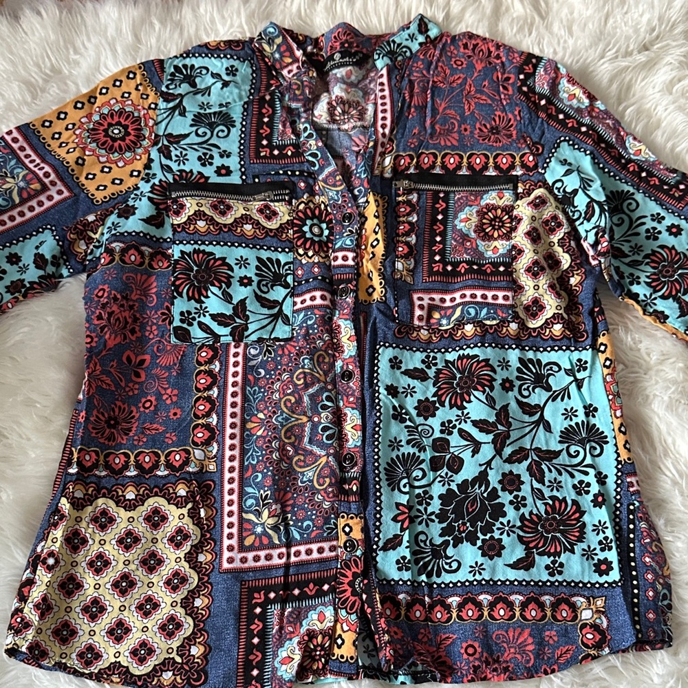 Alexander’s Colecction Colorful Patchwork Button-… - image 1